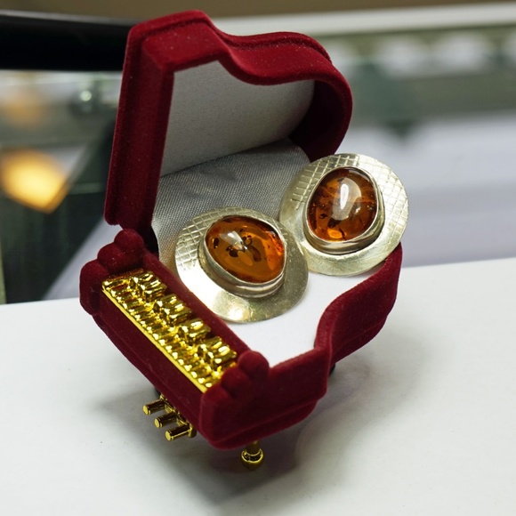 BALTIC AMBER SILVER BOLD STUD EARRINGS WOMEN GIFT